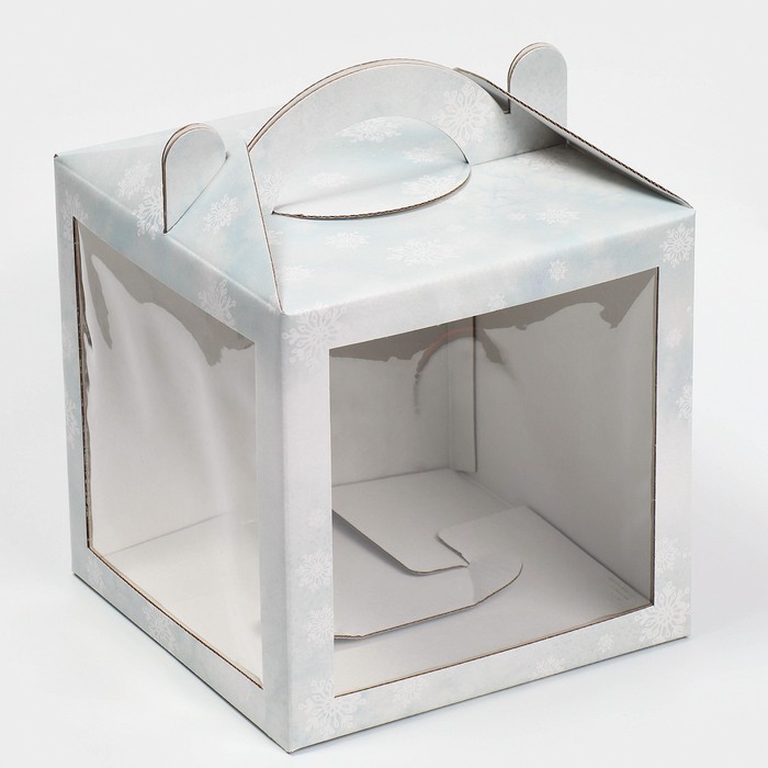 Коробка кондитерская с окном, сундук, «Зимняя акварель» 20 х 20 х 20 см