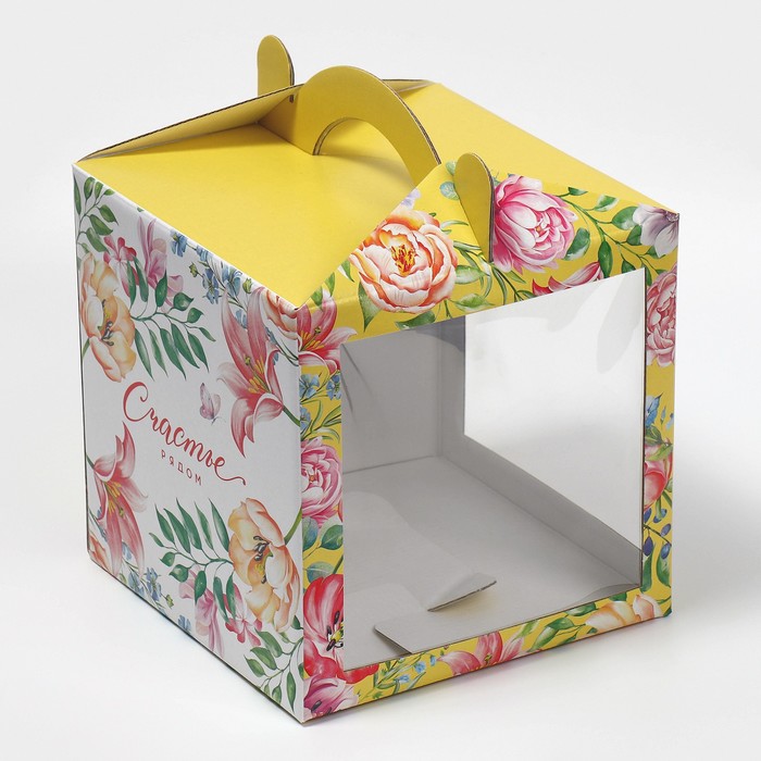 Коробка кондитерская с окном, сундук, упаковка, «Акварельные цветы» 20 х 20 х 20 см