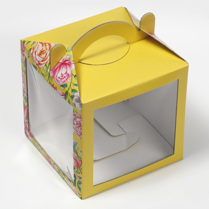 Коробка кондитерская с окном, сундук, «Акварельные цветы» 20 х 20 х 20 см