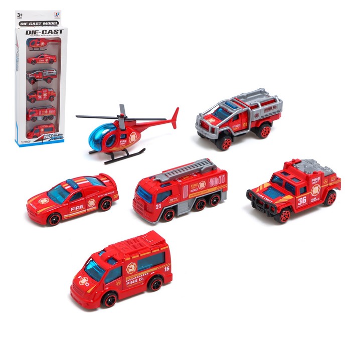 Набор металлических машин «Пожарная служба», 6 шт. набор металлических машин строительная техника 6 шт