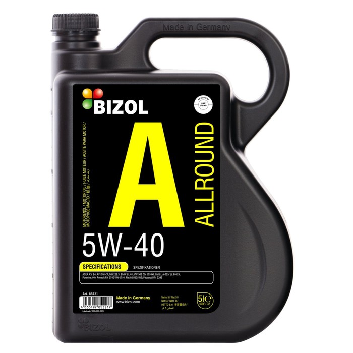 фото Моторное масло bizol allround 5w-40 sn a3/b4, нс-синтетическое, 5 л