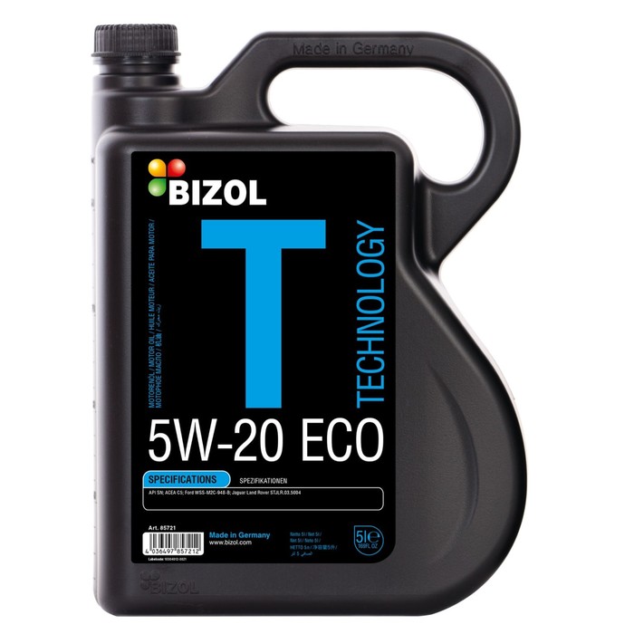 фото Моторное масло bizol technology 5w-20 eco sn c5, нс-синтетическое, 5 л