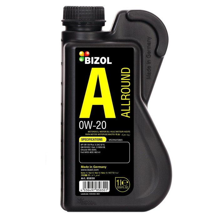 Моторное масло BIZOL Allround 0W-20 SP GF-6A, НС-синтетическое, 1 л моторное масло bizol allround 0w 20 sp gf 6a нс синтетическое 5 л