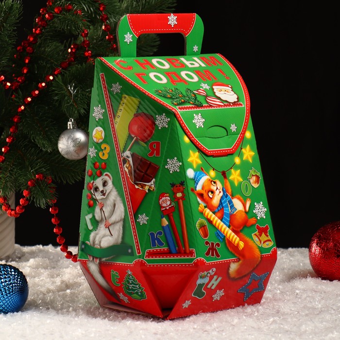 фото Подарочная коробка рюкзак "зеленый", 22,5 х 14 х 27,5 см