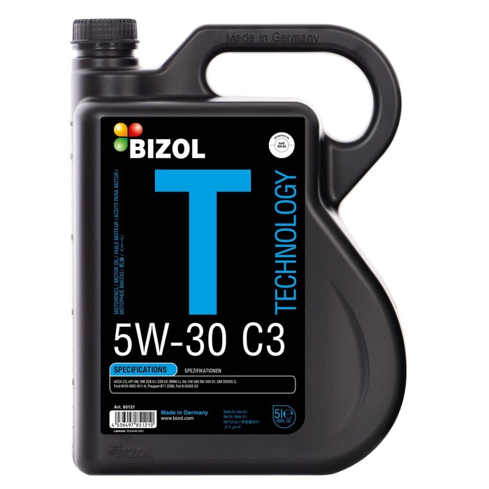 Масло моторное BIZOL Technology 5W-30 SN C3, синтетическое, 5 л моторное масло bizol technology 5w 30 507 sm c3 нс синтетическое 60 л
