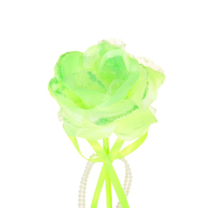 Цветок-конфетница для букетов "Роза" салатовая с бусами