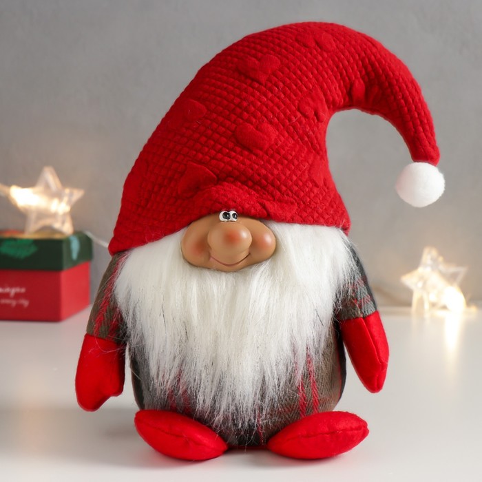 Кукла интерьерная Дедуля Мороз в огромном красном колпаке 22х15х10 см