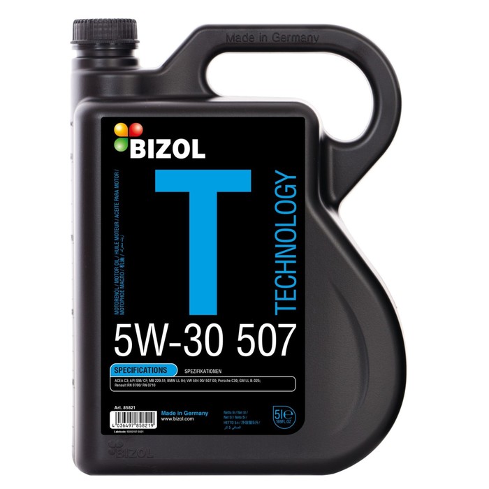 Моторное масло BIZOL Technology 5W-30 507 SM C3, НС-синтетическое, 5 л масло моторное bizol technology 0w 20 c5 нс синтетическое 5 л