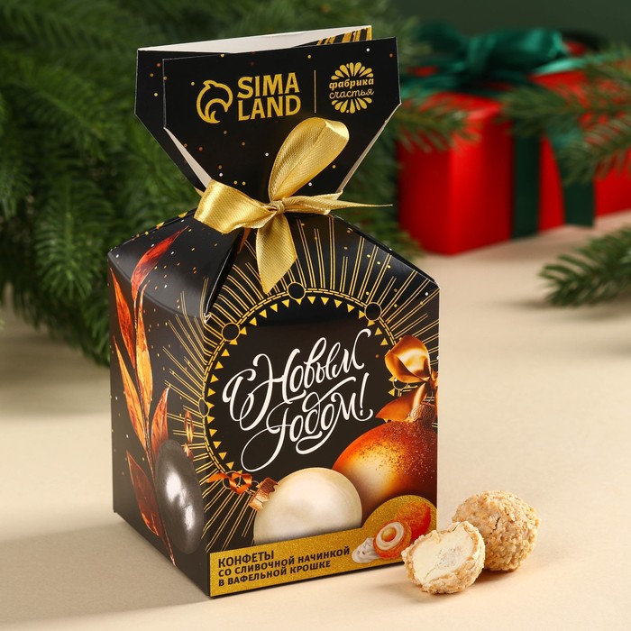 Шоколадные конфеты в упаковке-конфете «С новым годом!», вкус: коньяк, 150 г.
