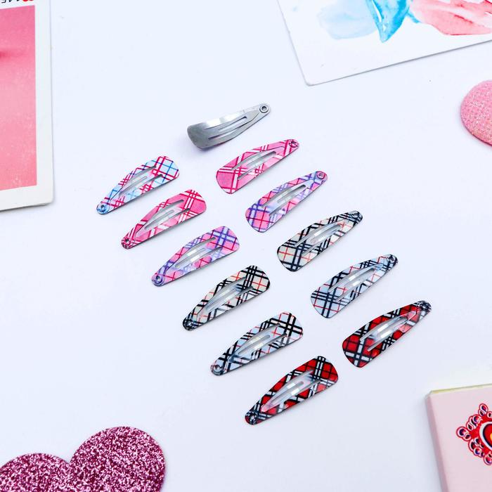Заколки для волос "Цветик" клеточка (набор 12 шт.)