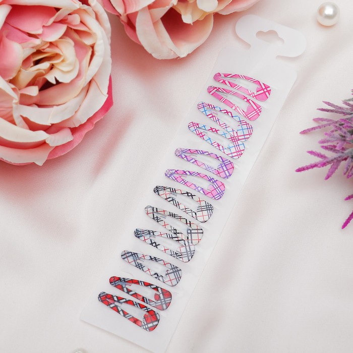 Заколки для волос "Цветик" клеточка (набор 12 шт.)