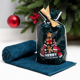 Полотенце махровое Экономь и Я  Merry Christmas 30*60 см, цв. синий, 100% хл, 340 г/м2