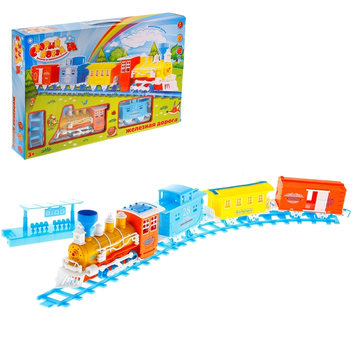 Железная дорога "Счастливое путешествие", длина пути 403 см, световые и звуковые эффекты, работает от батареек