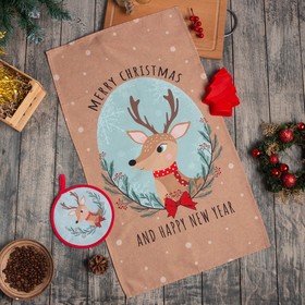 Новогодний подарочный набор Этель Deer: кухонное полотенце, прихватка, силиконовая форма Ош