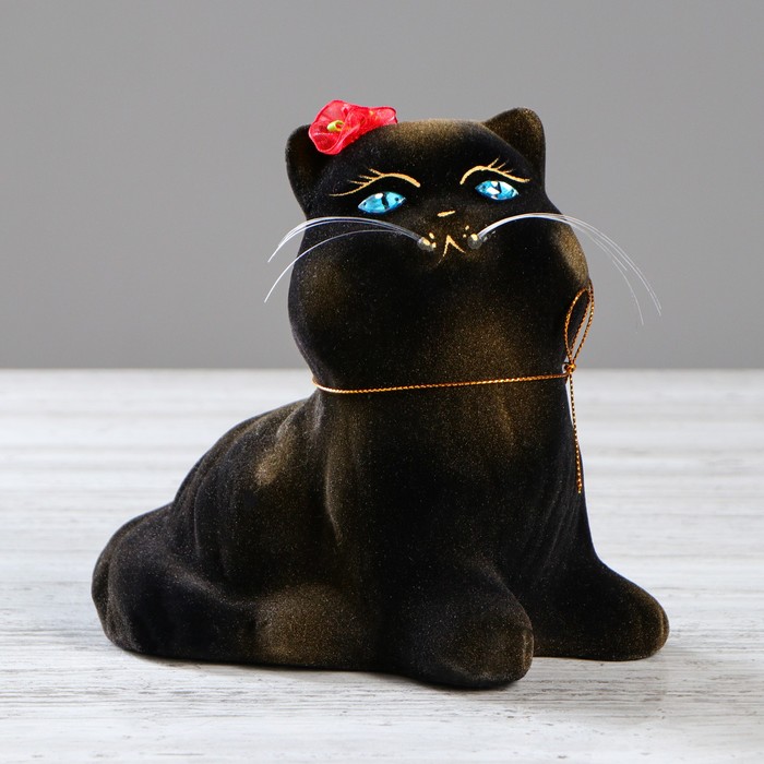 Копилка "Кот Пушистик" флок, чёрно-золотая