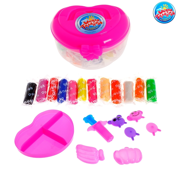 Тесто для лепки, 12 цветов по 19 гр. + 7 предметов, цвета МИКС