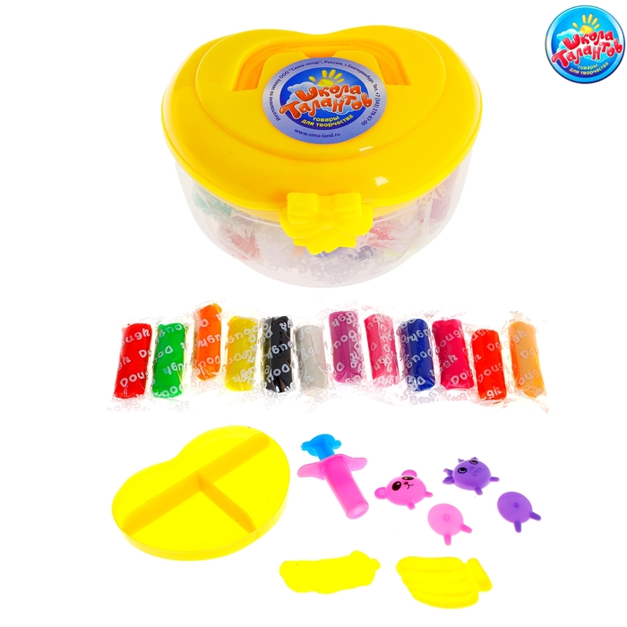 Тесто для лепки, 12 цветов по 19 гр. + 7 предметов, цвета МИКС