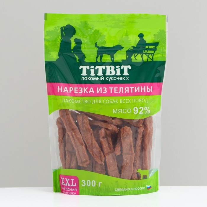 Лакомство TitBit для собак Нарезка из телятины, для всех пород, 300 г лакомство для собак titbit нарезка из телятины 300г xxl выгодная упаковка