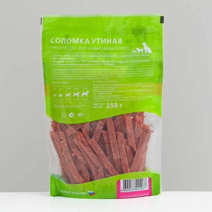 

Лакомство TitBit для собак Соломка утиная для всех пород, 250 г