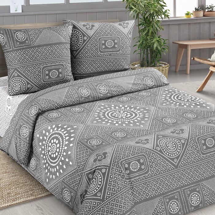 фото Постельное бельё 1,5сп традиция узор серый 146х217, 150х217, 70х70 2шт, поплин, 118г/м² 100% хлопок