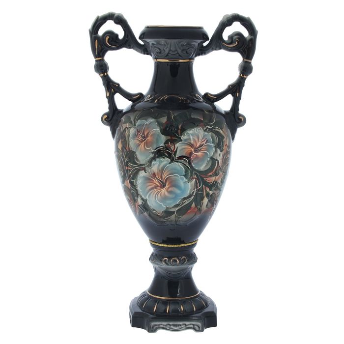 Ваза напольная "Флорена" синие цветы, чёрная