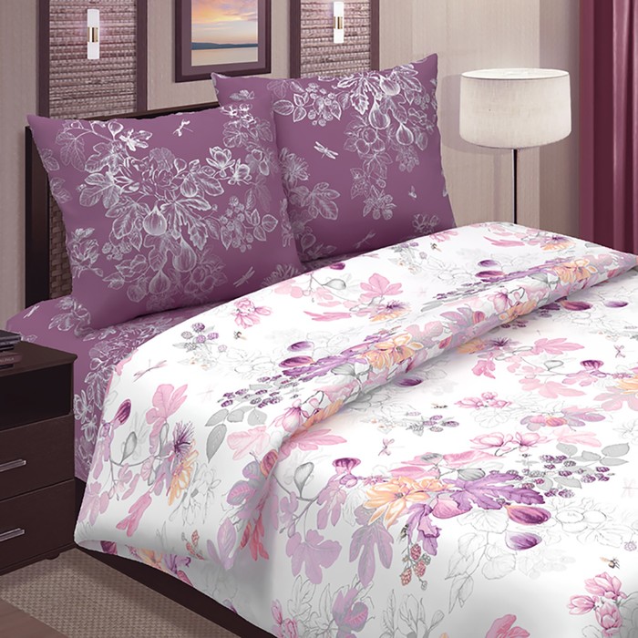 фото Постельное бельё 1,5сп традиция инжир 146х217, 150х217, 70х70 2шт, поплин 118г/м² 100% хлопок