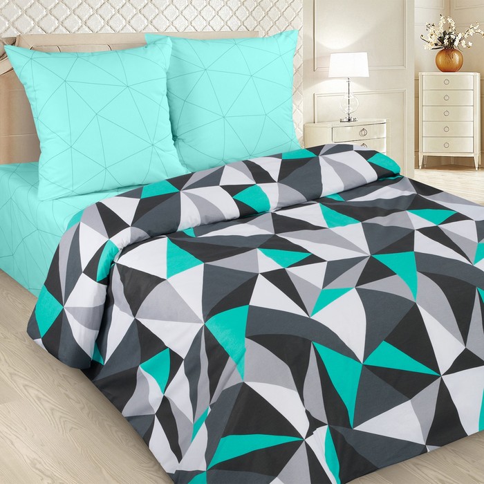 фото Постельное бельё 2сп традиция мозаика бирюза 177х217, 180х217, 70х70 2шт, поплин 118г/м² 100% хлопок