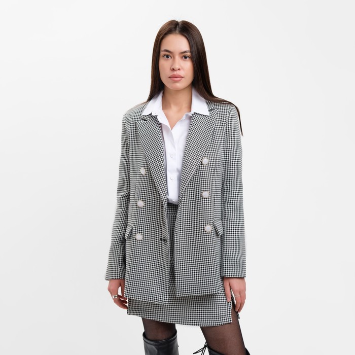 Пиджак женский двубортный MIST р. 44, чёрный/белый пиджак женский двубортный mist размер 44 цвет чёрный