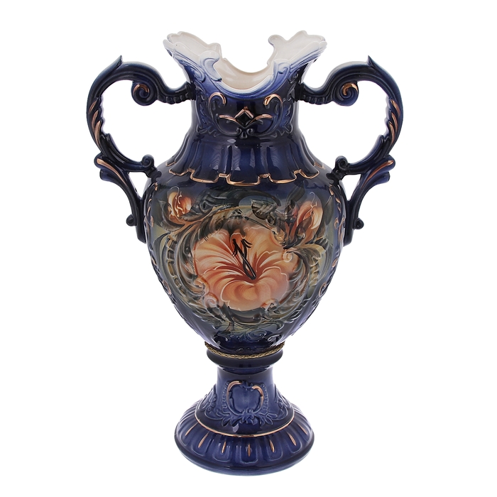 Ваза напольная "Астория" жёлтые цветы, кобальт