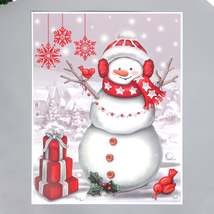 Декоративная наклейка "Снеговик" 30х38 см