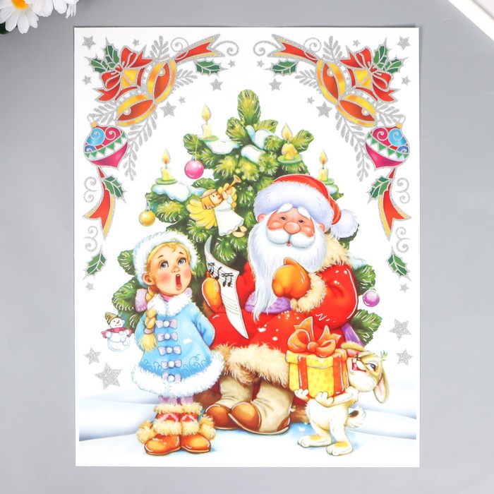 Декоративная наклейка Дед мороз и снегурочка 30х38 см декоративная наклейка дедушка мороз 30х38 см