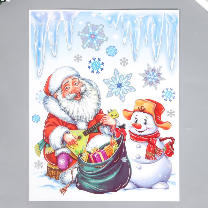 Декоративная наклейка "Дед мороз и снеговик" 30х38 см