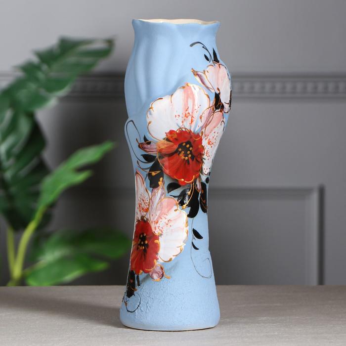 Ваза "Азалия" Цветы глазурь, голубая