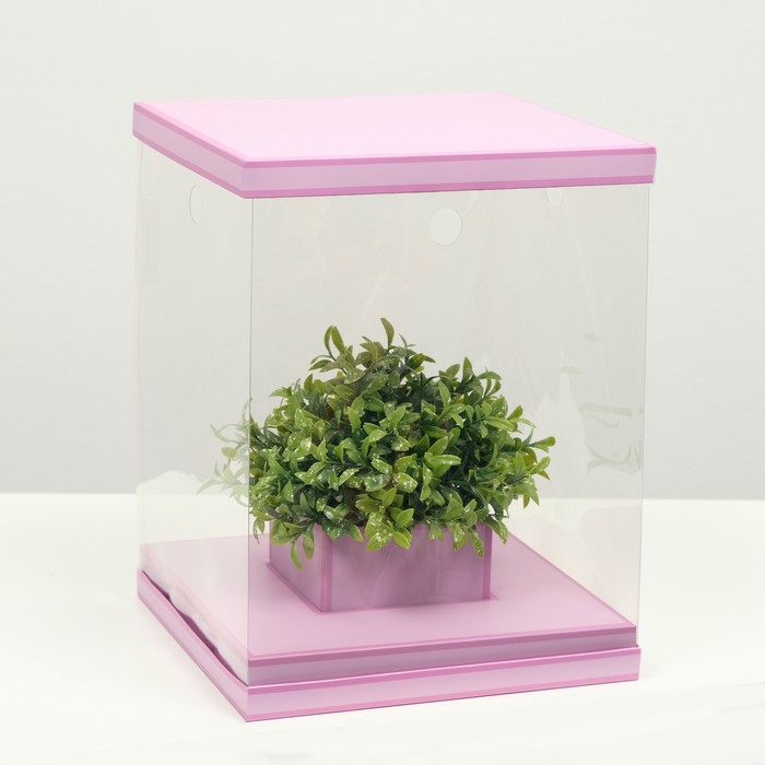 Коробка для цветов с вазой и PVC окнами складная, сиреневый, 23 х 30 х 23 см коробка для цветов с вазой и pvc окнами складная сердца 16 х 23 х 16 см