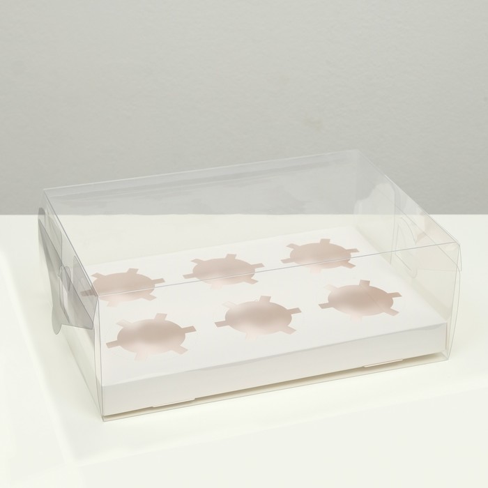 Коробка на 6 капкейков, белая, 26,8 × 18,2 × 10 см коробка на 6 капкейков с окном белая 25x17x10 см в упаковке шт 5