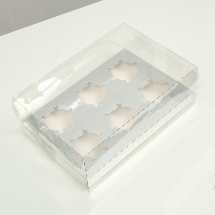 фото Коробка на 6 капкейков, серебро, 26,8 × 18,2 × 10 см upak land
