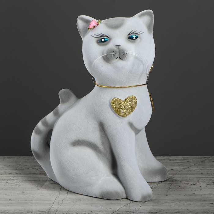 Копилка "Василиса" большая, флок, серая