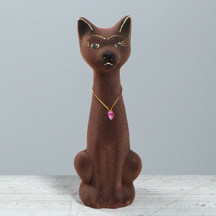 Копилка "Кот Мурзик" малая, коричневая, флок