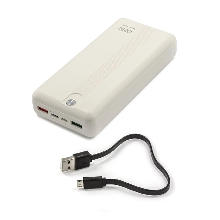 Внешний аккумулятор BYZ Power Bank W13, 20000 мАч, 2 USB, USB-C, 3А, быстрая зарядка, белый