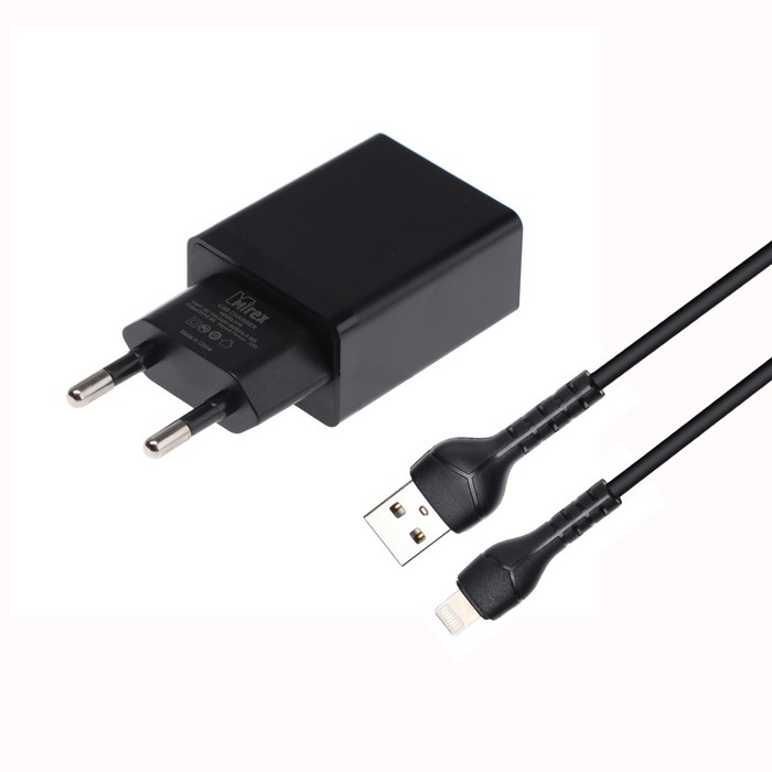 Сетевое зарядное устройство Mirex U16i, USB, 2.4 А, кабель Lightning, 1 м, черное зарядное устройство mirex u16i 1xusb а 2 4a кабель lightning 1m white 13701 u16iwh
