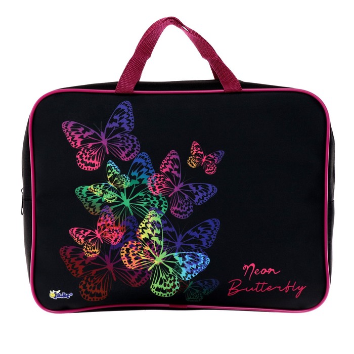 Папка с ручками, текстильная, А4, 350 х 265 х 80 мм, «Оникс», ПМД 4-20, «Бабочки неон» (ручка-тесьма)