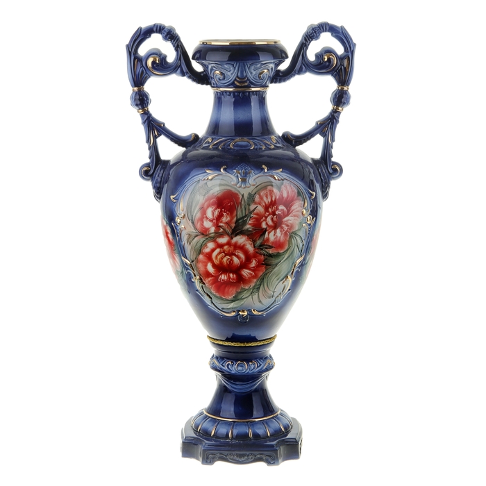 Ваза напольная "Флорена" красные цветы, кобальт