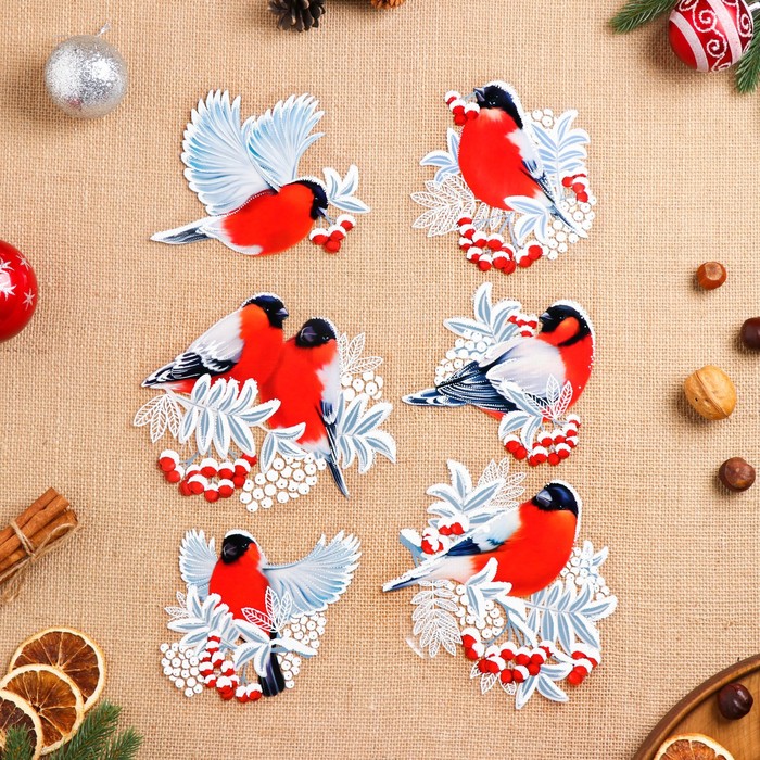 фото Набор наклеек оформительский "снегири зимой" пластизоль, 49,3х33,6см мир открыток