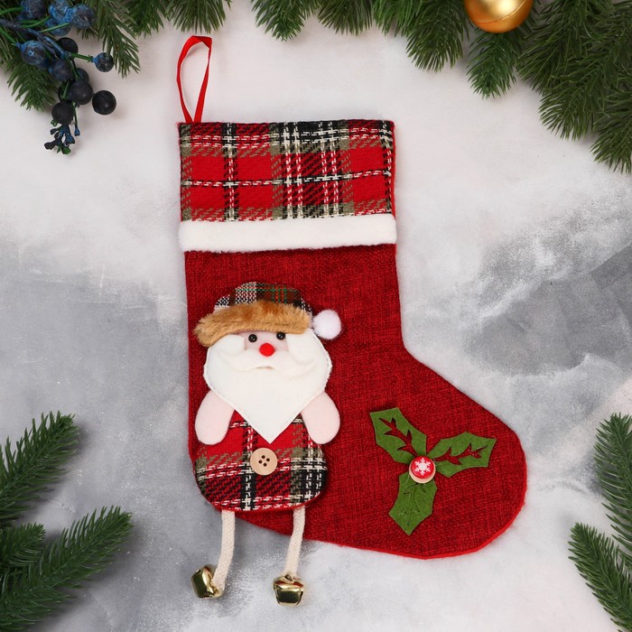 Носок для подарков Дед Мороз с длинными ножками 19х25 см, красный носок для подарков подарочек дед мороз 18 5х26 см красный
