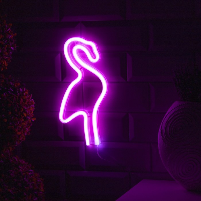 

Неоновая вывеска «Фламинго» 14.5 × 28 см, батарейки ААх3 (не в комплекте), USB, свечение розовое