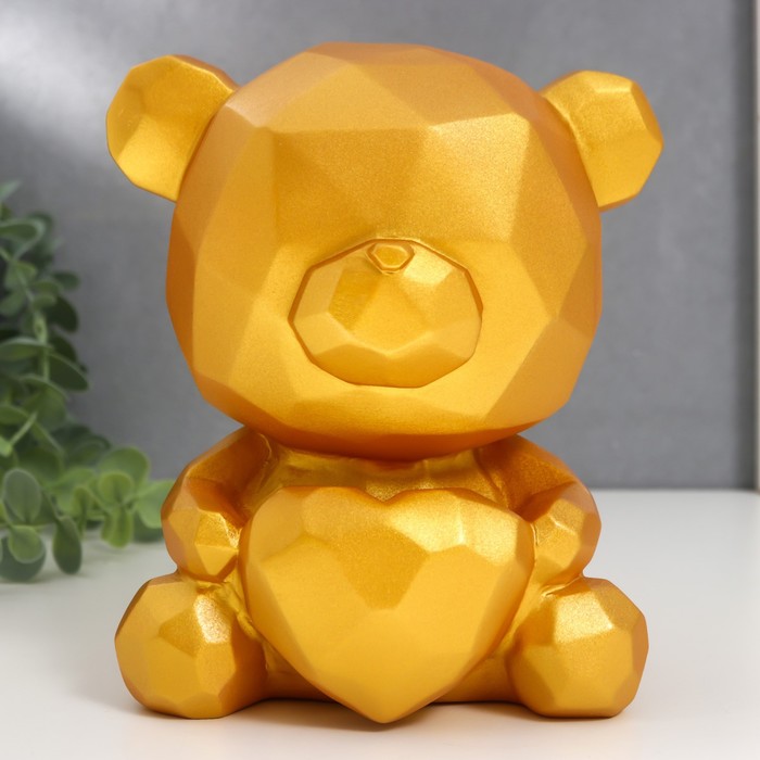 Копилка пластик Медвежонок с сердцем золотой 14,5х14х17 см