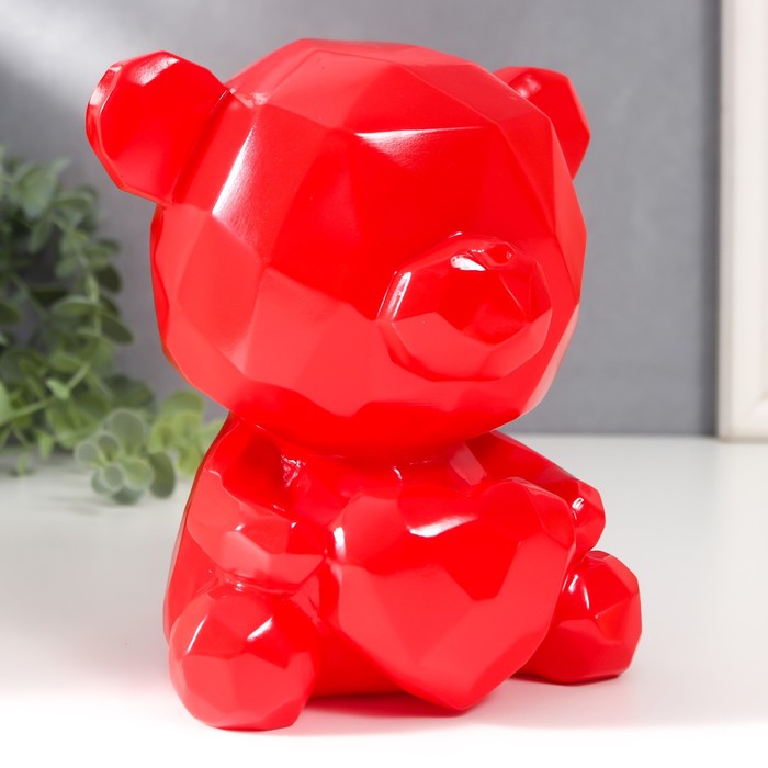 Копилка пластик "Медвежонок с сердцем" красный 14,5х14х17 см