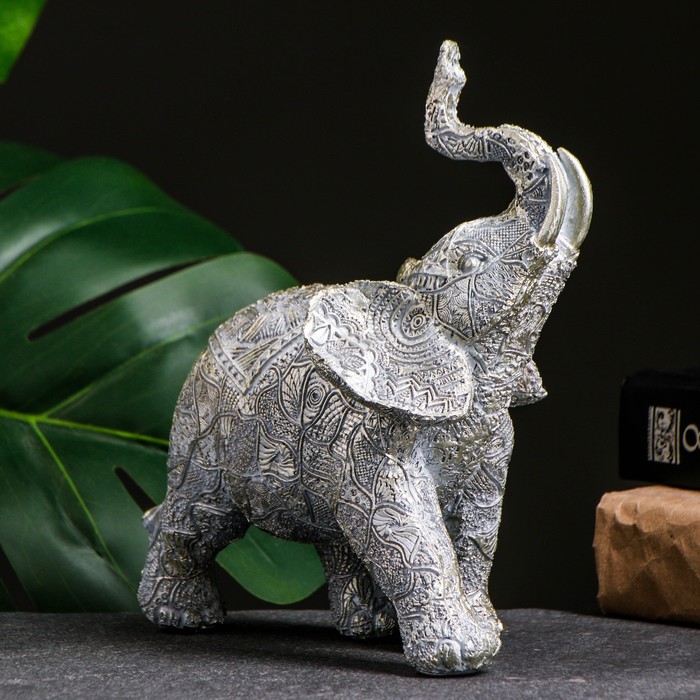 Фигура Слон ажурный серый-серебро, 16х8,5х19см