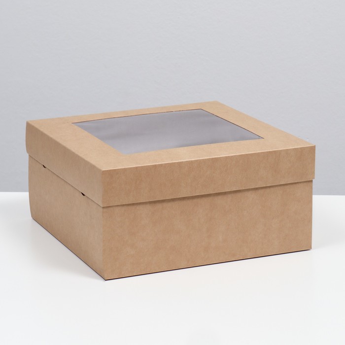 Коробка складная, крышка-дно,с окном, крафт, 25 х 25 х 12 см коробка складная крышка дно с окном крафт 10 х 10 х 5 см