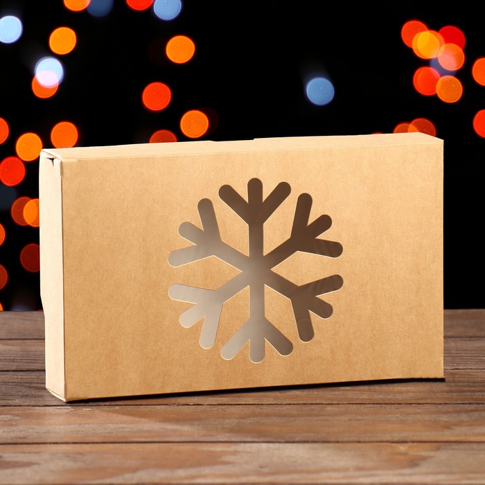 Коробка складная Снежинка, крафт, 20 х 12 х 4 см коробка складная новогодние угощения 20 х 12 х 4 см